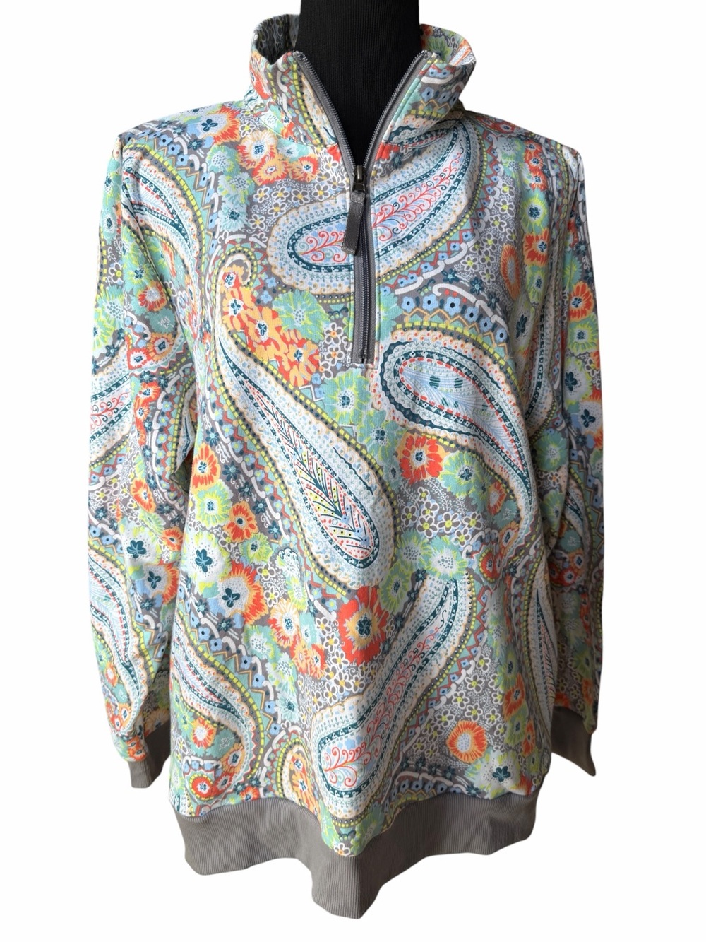 Vera Bradley 2XL Paisley Quarter Zip Pullover Sweatshirt Boho Floral Fleece Cozy